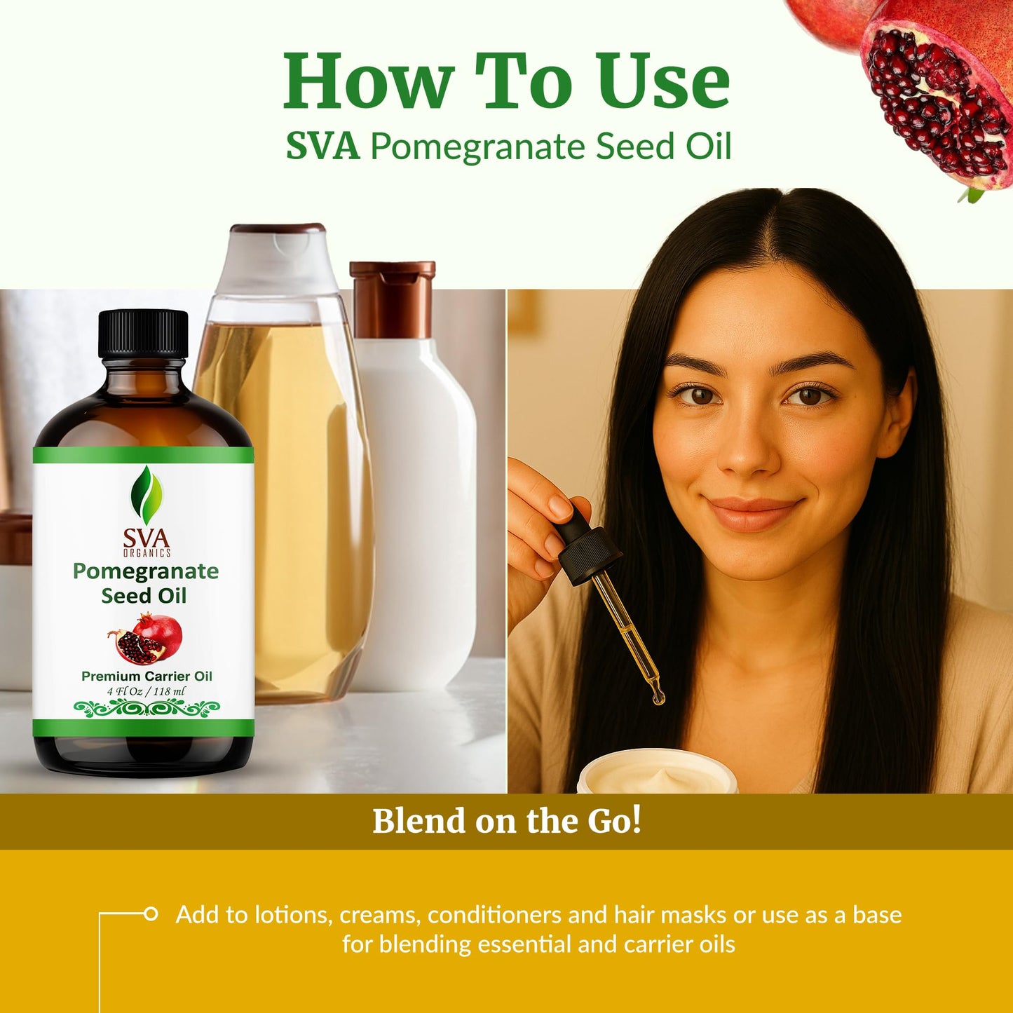 SVA Pomegranate Seed Organic Oil – 4oz | Cold-Pressed Carrier Oil for Face, Skin & Hair