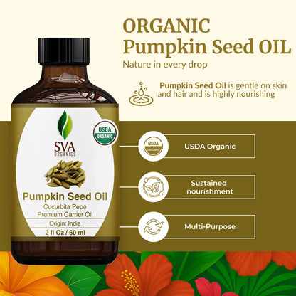 SVA Pumpkin Seed Oil Organic - 2 Fl Oz | 100% Natural Cold-Pressed Carrier Oil for Face, Skin & Hair Care