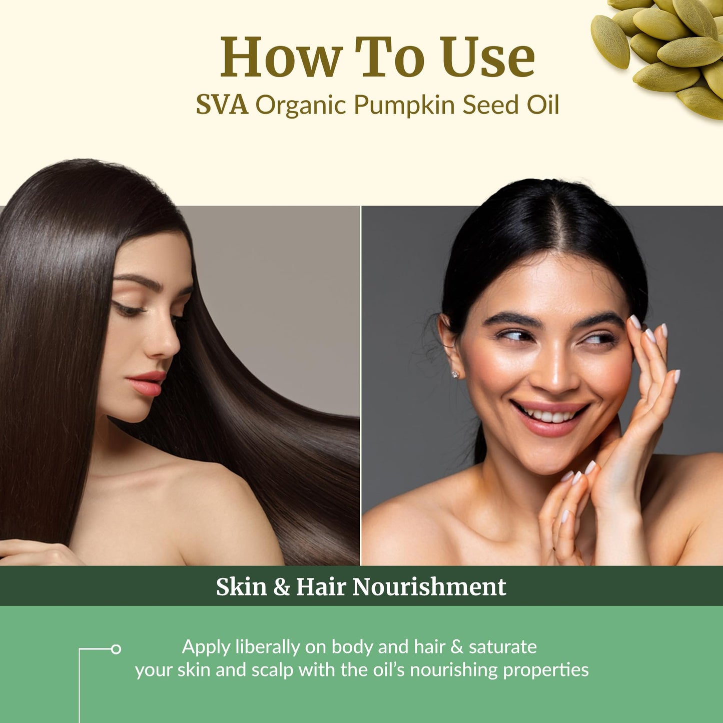 SVA Pumpkin Seed Oil Organic - 2 Fl Oz | 100% Natural Cold-Pressed Carrier Oil for Face, Skin & Hair Care