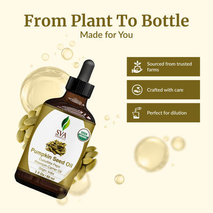 SVA Pumpkin Seed Oil Organic - 2 Fl Oz | 100% Natural Cold-Pressed Carrier Oil for Face, Skin & Hair Care