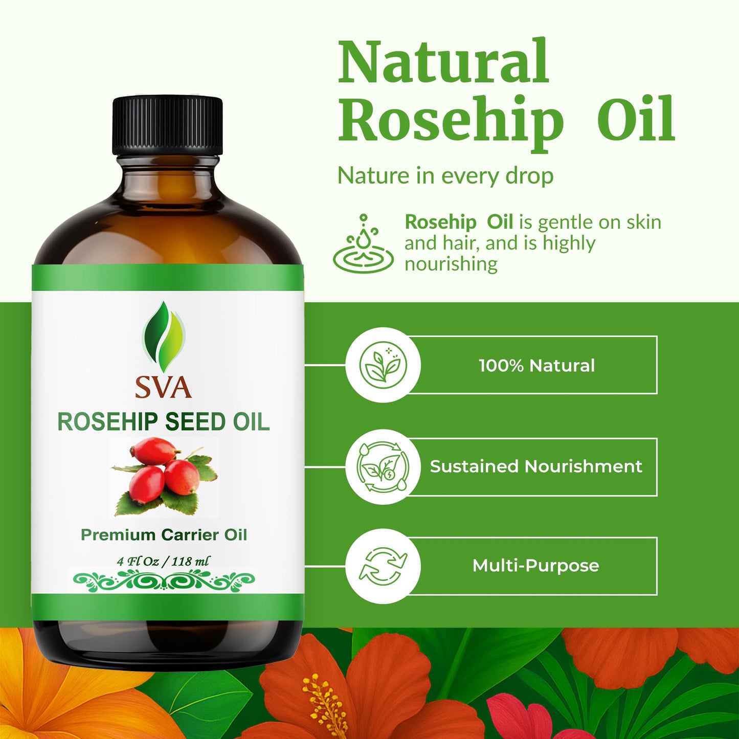 SVA Rosehip Seed Oil - 4 oz | 100% Natural & Cold-Pressed Carrier Oil