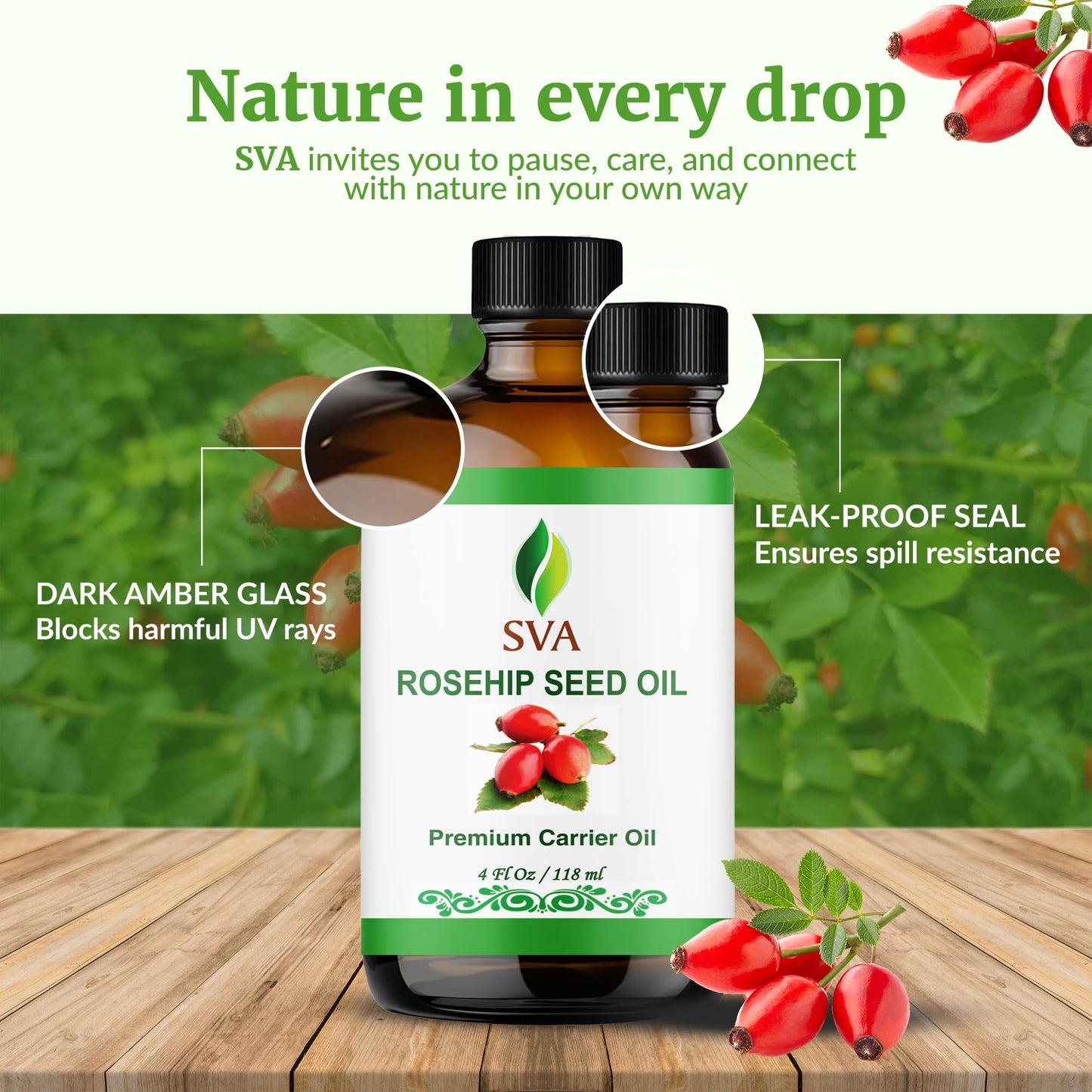 SVA Rosehip Seed Oil - 4 oz | 100% Natural & Cold-Pressed Carrier Oil