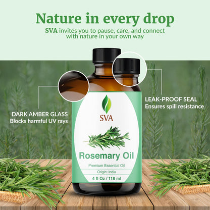 SVA Rosemary Essential Oil – 4 Oz | 100% Natural, Dropper