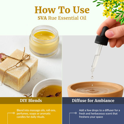 SVA Rue Essential Oil 1oz – 100% Natural Rue Oil for Diffuser, Face & Skin Care, Hair Care, Aromatherapy, Massage | Dropper