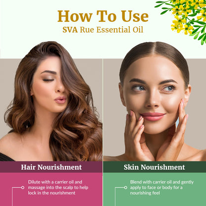SVA Rue Essential Oil 1oz – 100% Natural Rue Oil for Diffuser, Face & Skin Care, Hair Care, Aromatherapy, Massage | Dropper