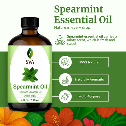 SVA Spearmint Essential Oil – 4oz, 100% Natural, Diffuser & Skin Care