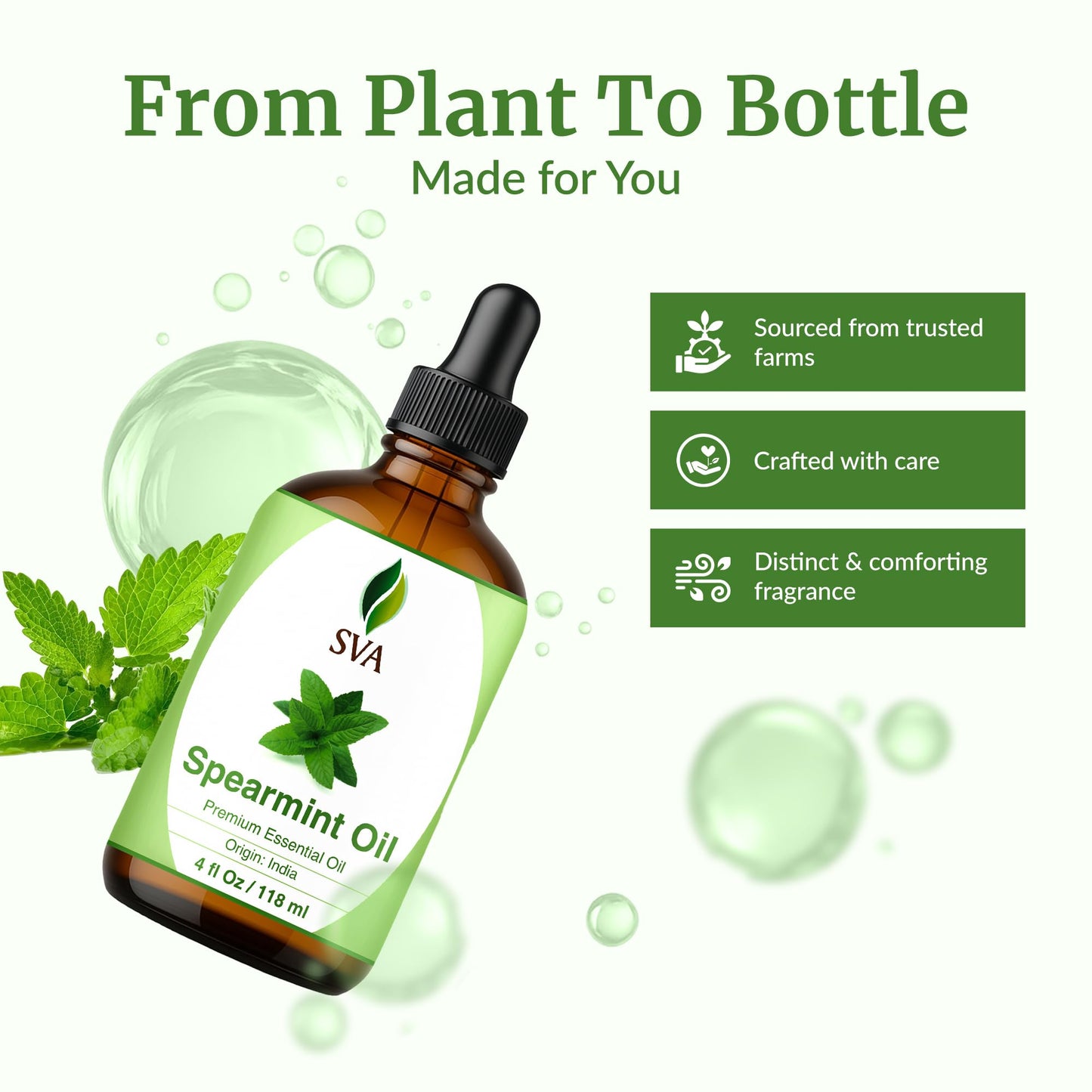 SVA Spearmint Essential Oil – 4oz, 100% Natural, Diffuser & Skin Care