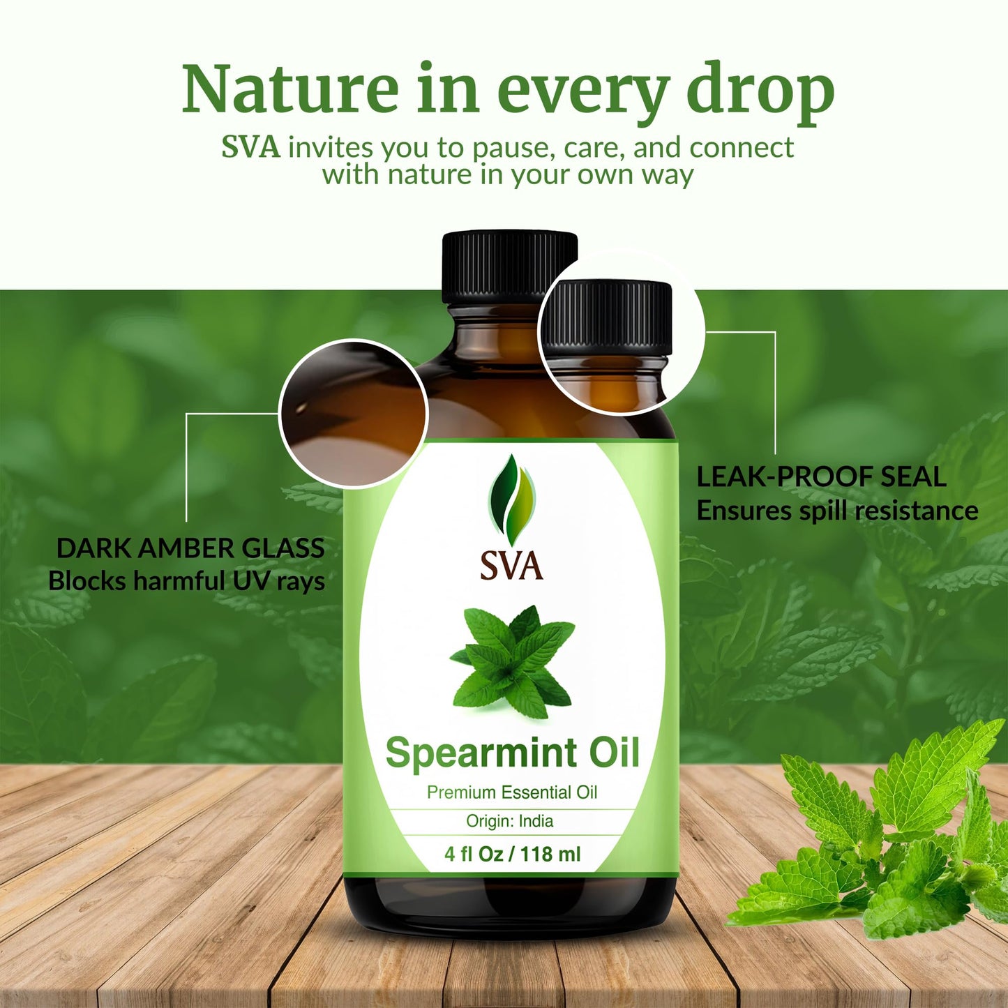 SVA Spearmint Essential Oil – 4oz, 100% Natural, Diffuser & Skin Care