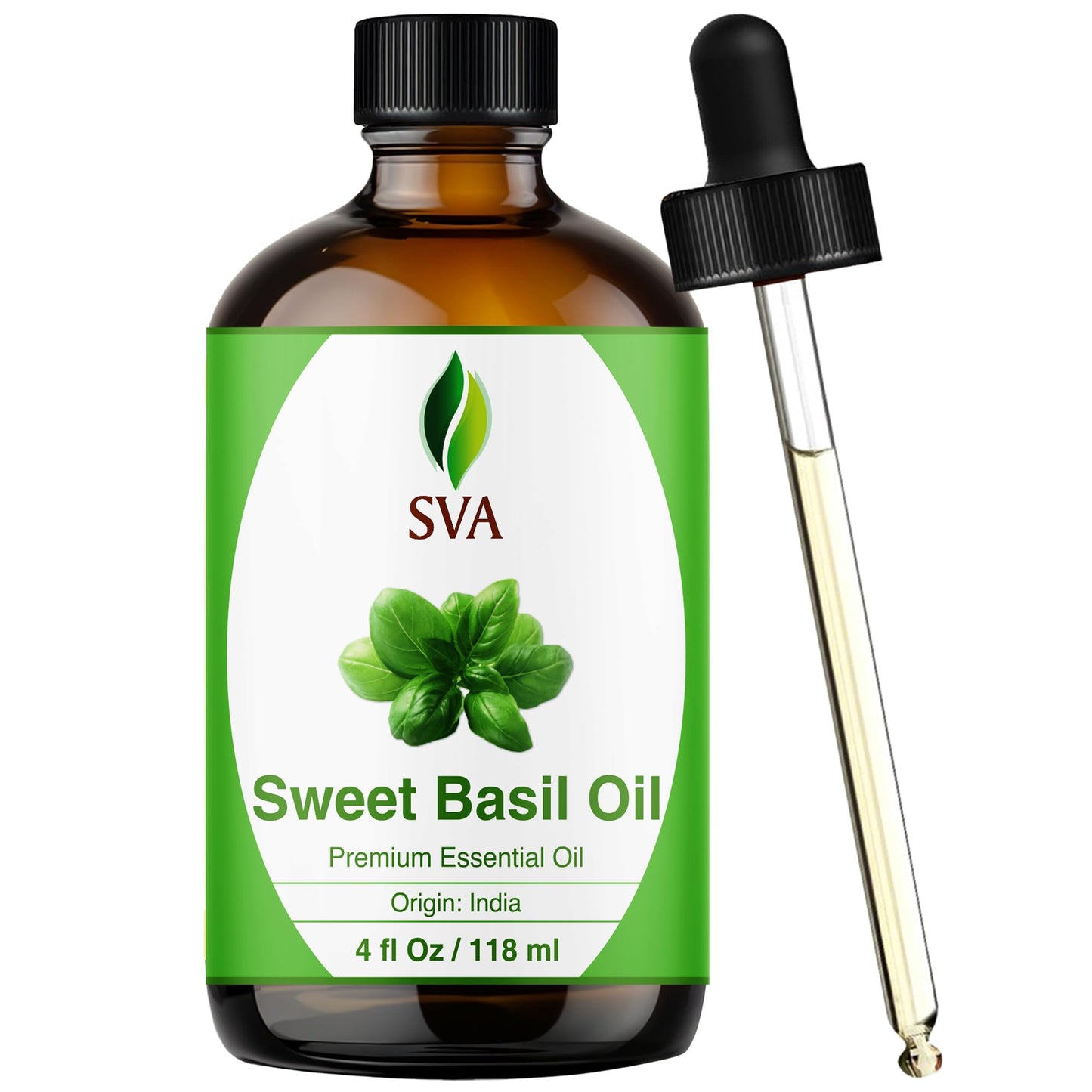 SVA Sweet Basil Essential Oil – 4oz | 100% Natural Basil Oil for Diffuser, Hair & Skin Care
