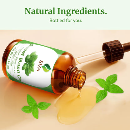 SVA Sweet Basil Essential Oil – 4oz | 100% Natural Basil Oil for Diffuser, Hair & Skin Care
