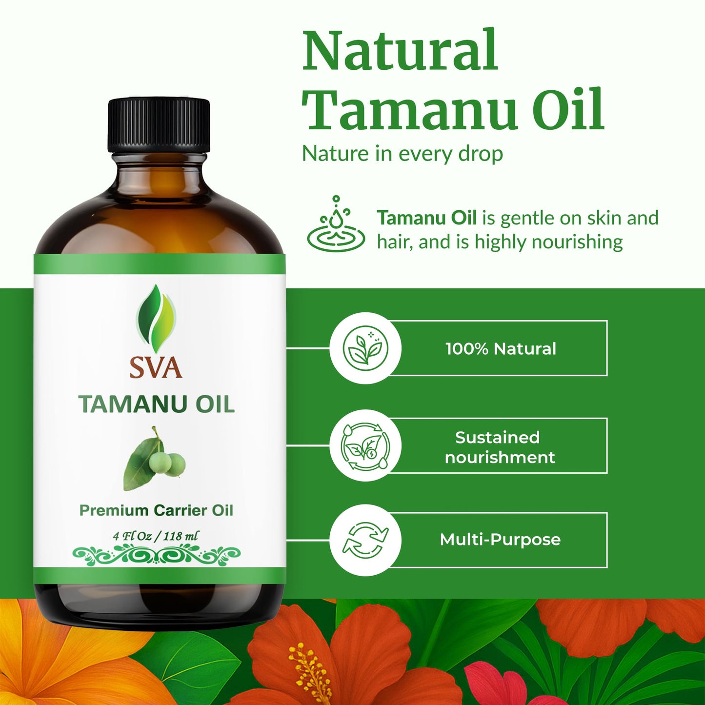 SVA Tamanu Oil - 4 Oz | 100% Natural Cold-Pressed Carrier Oil