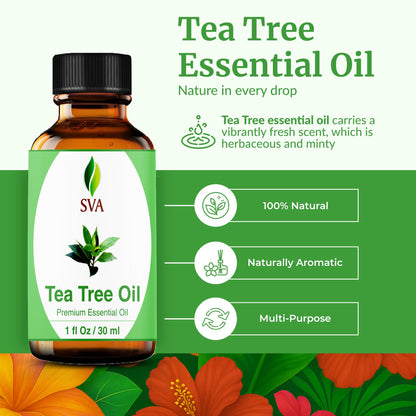 SVA Tea Tree Essential Oil 1oz – 100% Natural | Diffuser, Hair & Skin Care
