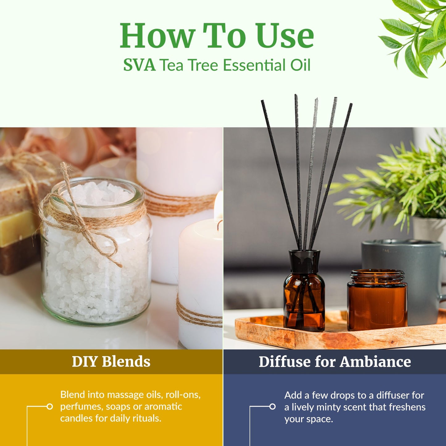 SVA Tea Tree Essential Oil 1oz – 100% Natural | Diffuser, Hair & Skin Care