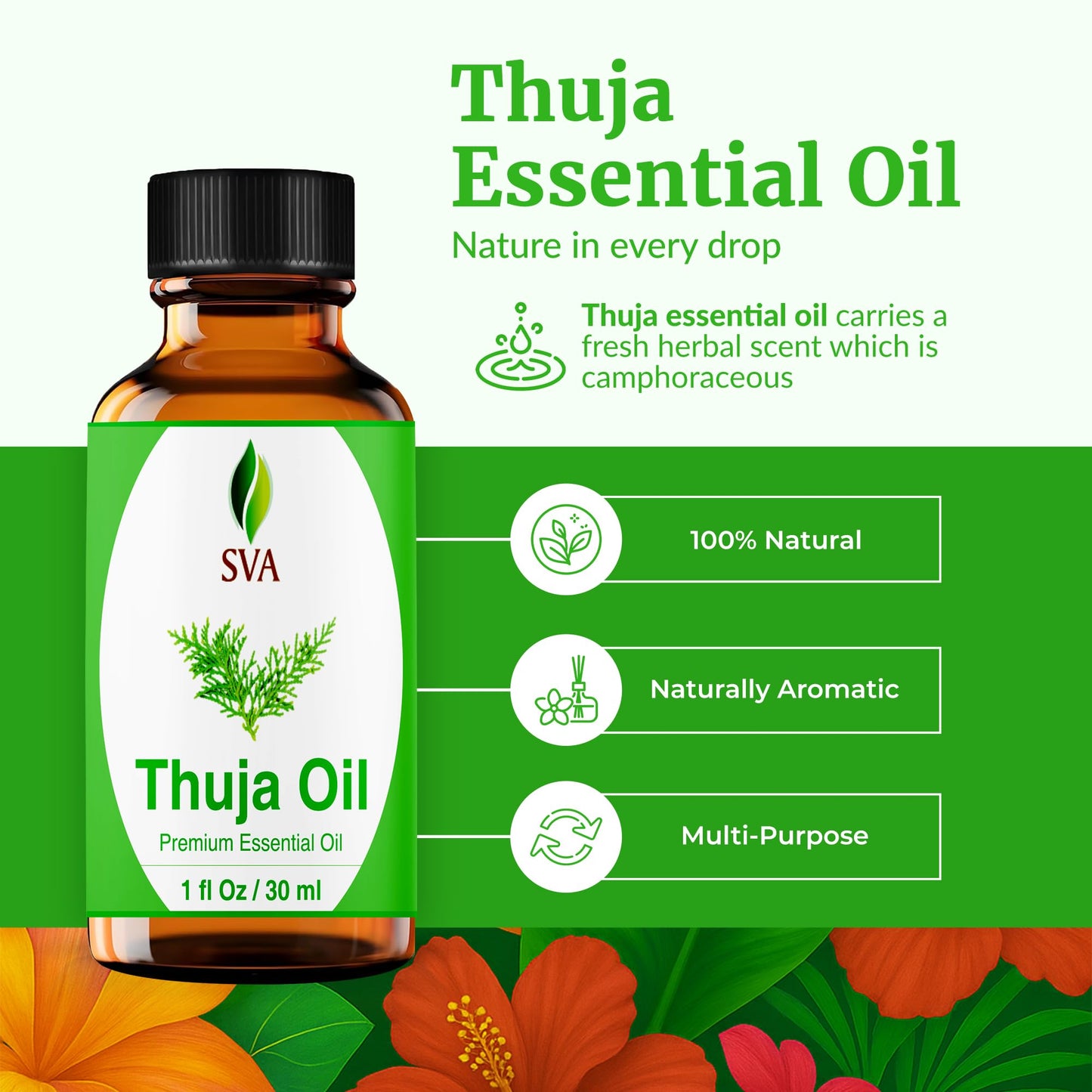 SVA Thuja Essential Oil – 1 Fl Oz (100% Natural) for Diffuser, Hair & Skin Care
