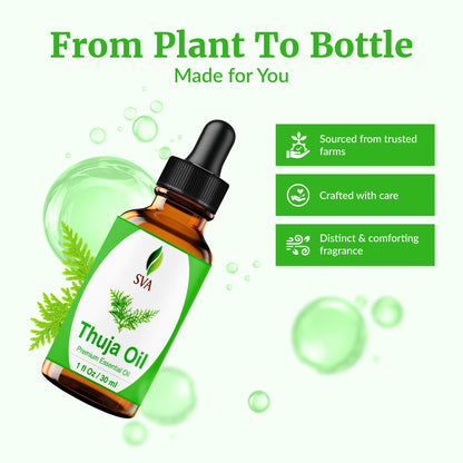 SVA Thuja Essential Oil – 1 Fl Oz (100% Natural) for Diffuser, Hair & Skin Care