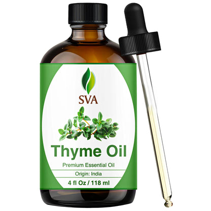 SVA Thyme Essential Oil – 4oz | 100% Natural Thyme Oil with Dropper | Diffuser, Hair & Skin Care, Aromatherapy