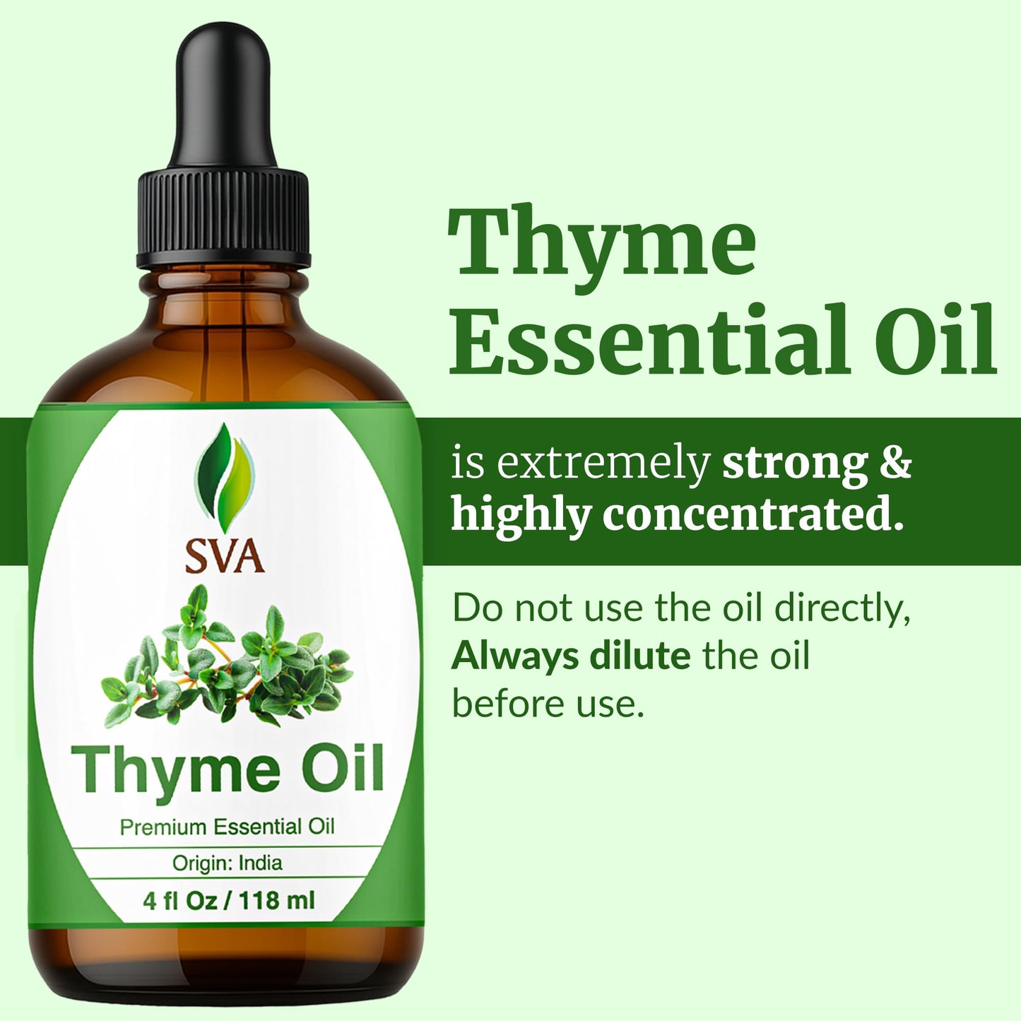 SVA Thyme Essential Oil – 4oz | 100% Natural Thyme Oil with Dropper | Diffuser, Hair & Skin Care, Aromatherapy