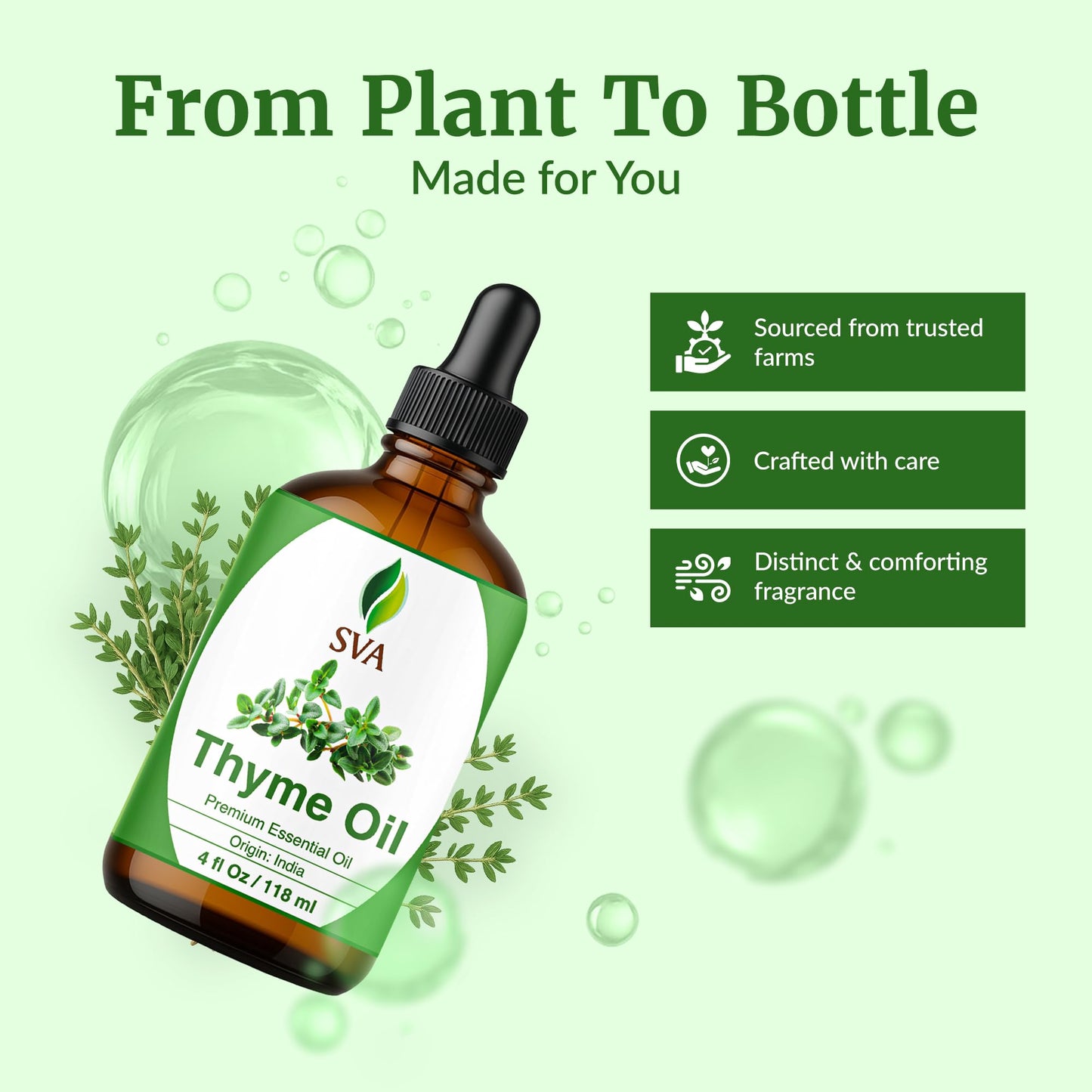 SVA Thyme Essential Oil – 4oz | 100% Natural Thyme Oil with Dropper | Diffuser, Hair & Skin Care, Aromatherapy