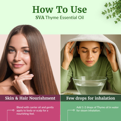 SVA Thyme Essential Oil – 4oz | 100% Natural Thyme Oil with Dropper | Diffuser, Hair & Skin Care, Aromatherapy