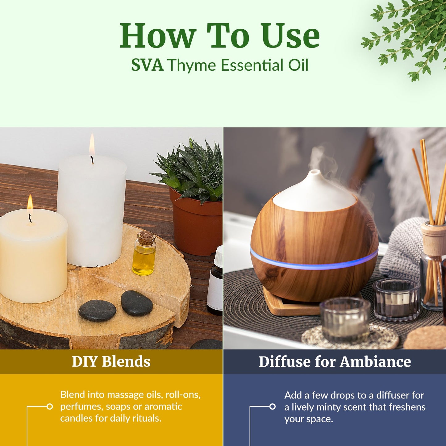 SVA Thyme Essential Oil – 4oz | 100% Natural Thyme Oil with Dropper | Diffuser, Hair & Skin Care, Aromatherapy