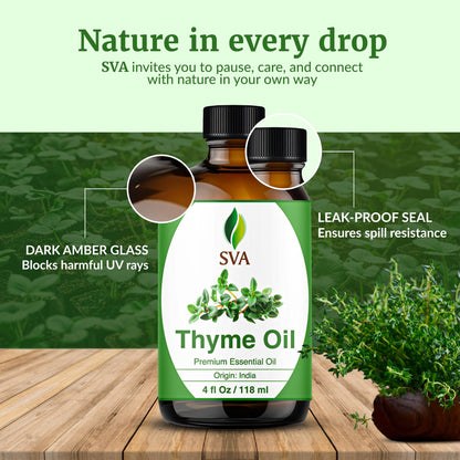 SVA Thyme Essential Oil – 4oz | 100% Natural Thyme Oil with Dropper | Diffuser, Hair & Skin Care, Aromatherapy