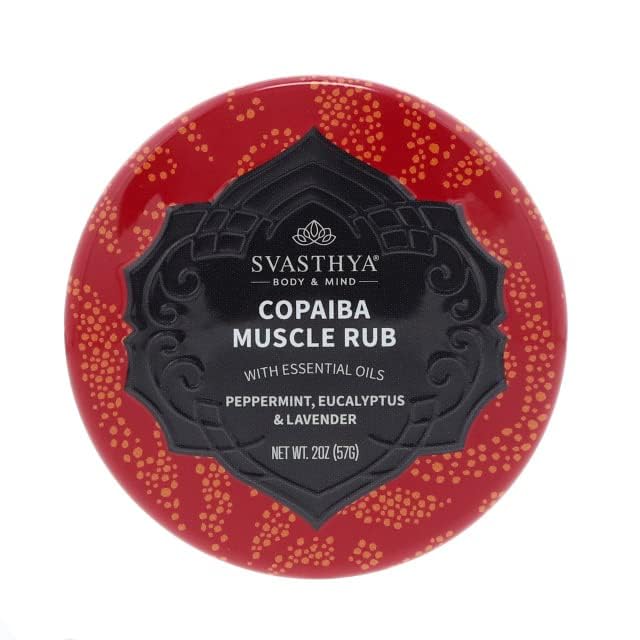 SVASTHYA BODY & MIND Copaiba Muscle Rub - Relieve Aching, Sore Muscles & Joint and Back Pains, Fast Acting Cooling Treatment, Has Copaiba, Essential Oils & Coconut Oil - Made in The USA, 2 oz