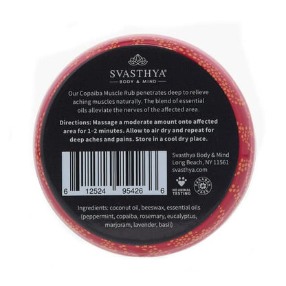 SVASTHYA BODY & MIND Copaiba Muscle Rub - Relieve Aching, Sore Muscles & Joint and Back Pains, Fast Acting Cooling Treatment, Has Copaiba, Essential Oils & Coconut Oil - Made in The USA, 2 oz