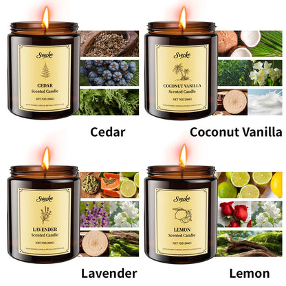 SVECKE 4 Pack 28oz Scented Candles – Coconut Vanilla, Cedar, Lemon, Lavender | Soy Wax Jar Gift Set