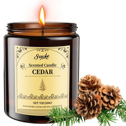 SVECKE Cedar Scented Candles – 7oz Soy Wax, Long-Lasting Aroma