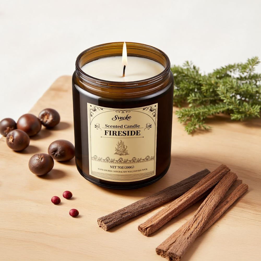 SVECKE Fireside Scented Candles - 7oz Soy Wax Candle | Long Lasting Aromatherapy Gift