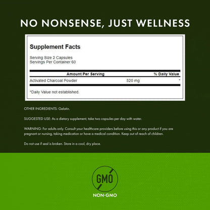 Swanson Activated Charcoal - Natural Supplement Supporting Healthy Absorption - Helps w/Bloating & Maintaining Bowel Regularity - (120 Capsules, 520mg per Serving)