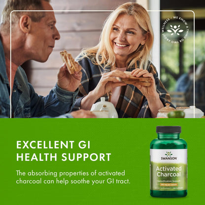 Swanson Activated Charcoal - 520 mg per Serving (2 Capsules) - 120 Capsules x 2 Pack | Digestive Health, Bloating Relief, Regularity