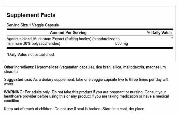 Swanson Agaricus Blazei Mushroom Extract 500 mg - 90 Caps | Immune Support