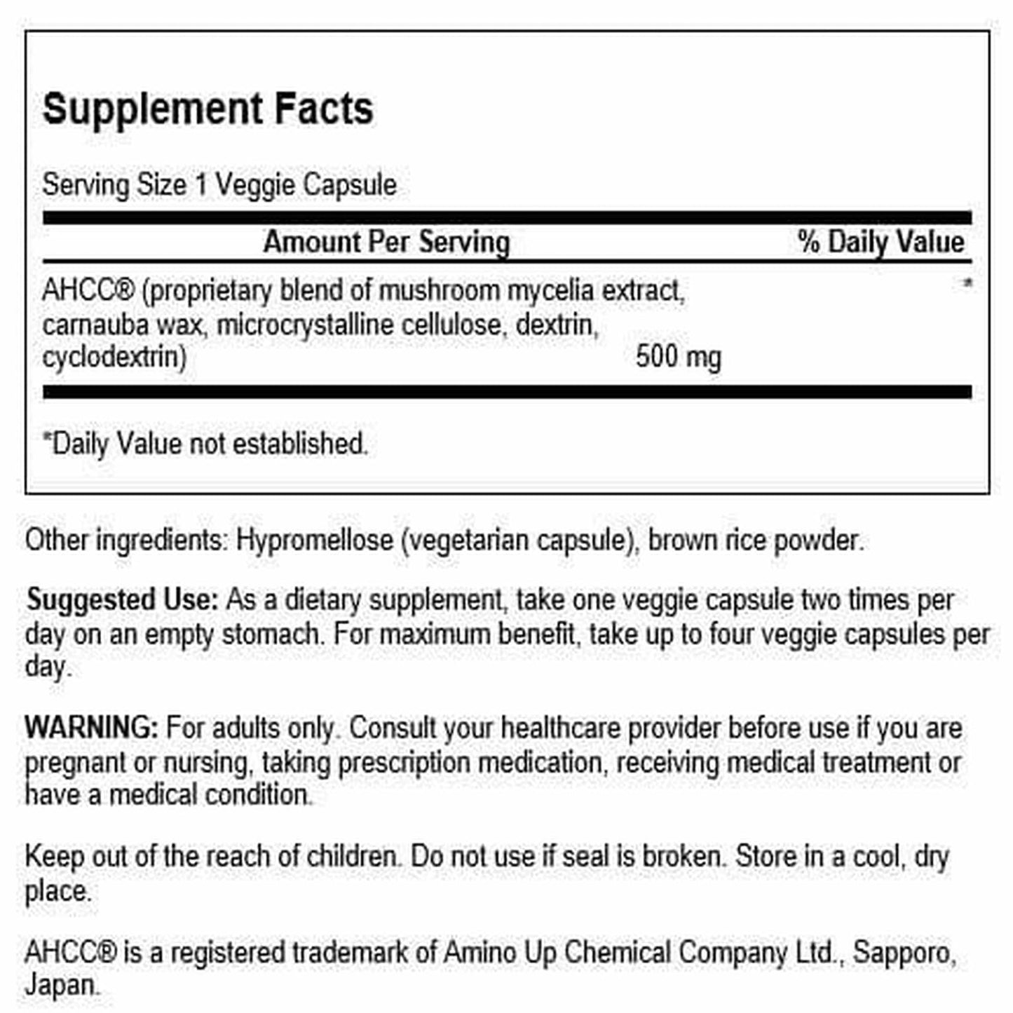 Swanson AHCC Maximum Strength – Immune & Liver Support – 60 Veggie Capsules 500mg (3 Pack)