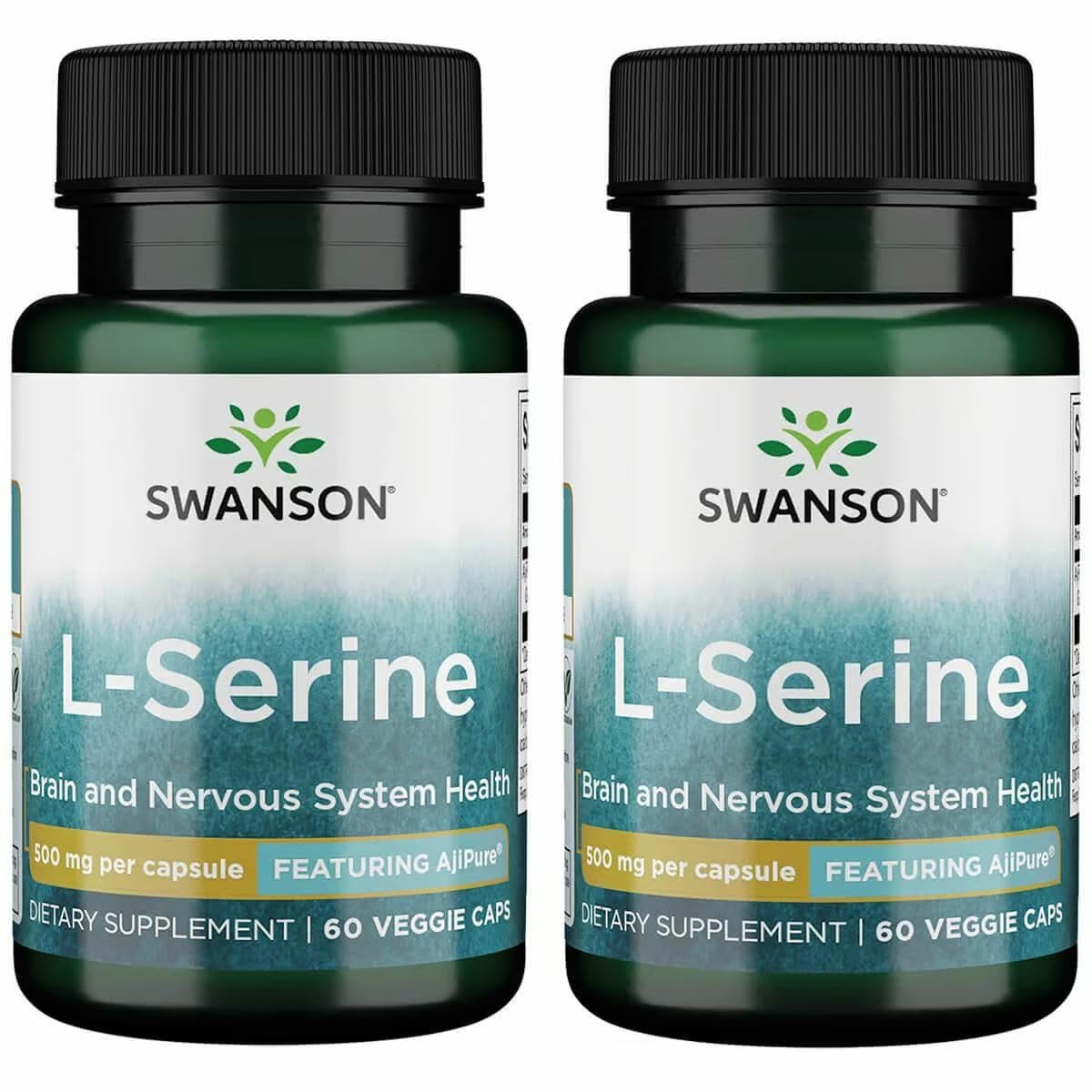 Swanson Ajipure L-Serine – Brain Health & Nervous System Support (60 Veggie Capsules, 500mg) – 2 Pack