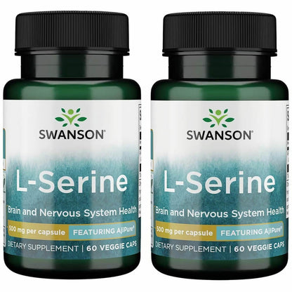 Swanson Ajipure L-Serine – Brain Health & Nervous System Support (60 Veggie Capsules, 500mg) – 2 Pack