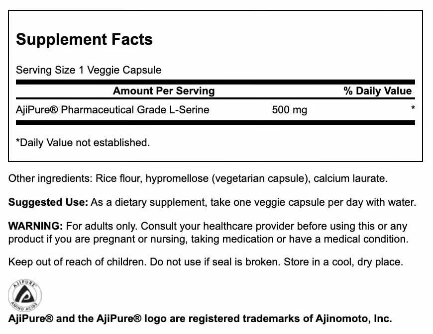 Swanson Ajipure L-Serine – Brain Health & Nervous System Support (60 Veggie Capsules, 500mg) – 2 Pack