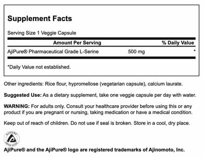 Swanson Ajipure L-Serine – Brain Health & Nervous System Support (60 Veggie Capsules, 500mg) – 2 Pack