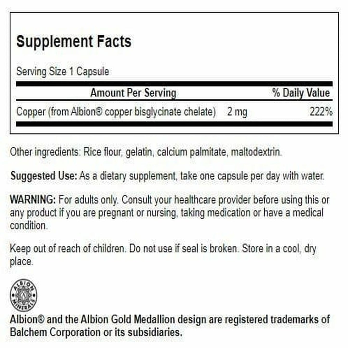 Swanson Albion Chelated Copper 2 mg – 60 Capsules