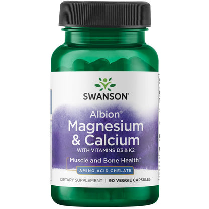 Swanson Albion Chelated Magnesium & Calcium 2:1 - 90 Veg Capsules | Vegan, Non-GMO