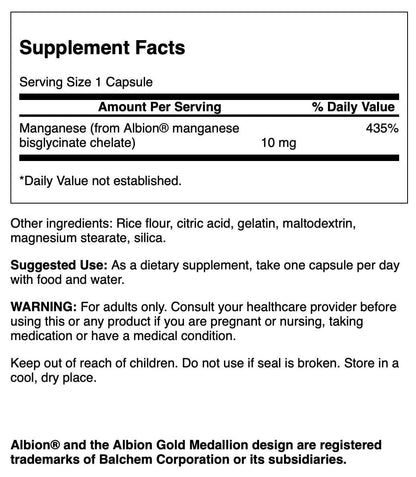 Swanson Albion Chelated Manganese 10 mg – 180 Capsules (Pack of 2)