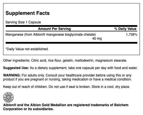 Swanson Albion Chelated Manganese Glycinate 40 mg – 180 Capsules