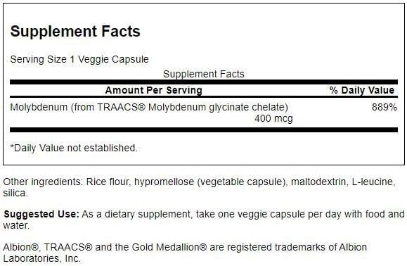 Swanson Albion Chelated Molybdenum 400 mcg | 60 Veg Capsules