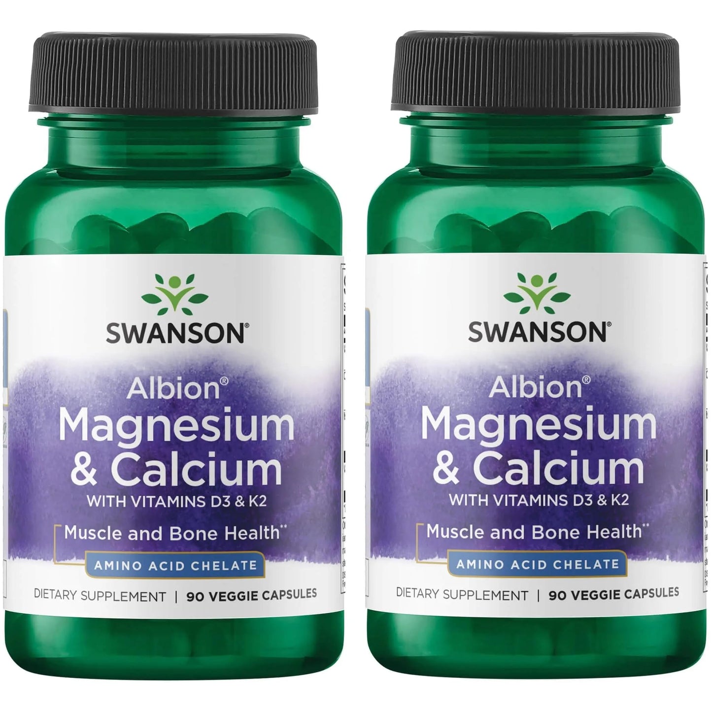 Swanson Albion Chelated Magnesium & Calcium 2:1 – 90 Veg Capsules (2 Pack)