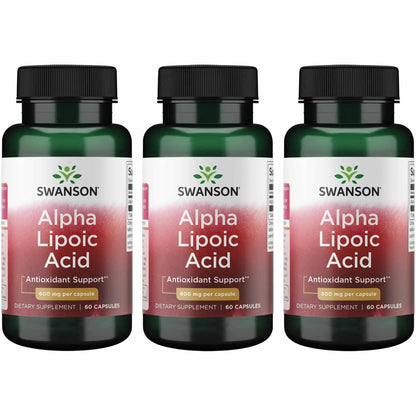 Swanson Alpha Lipoic Acid - 600 mg per Capsule (60 Capsule) - 3 Pack | Natural Blood Pressure Support & Carbohydrate Metabolism