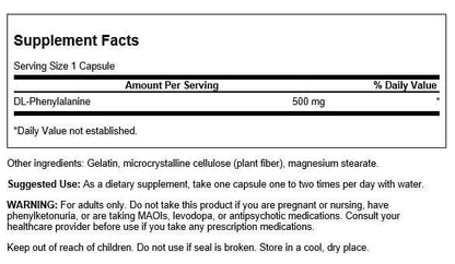 Swanson Amino Acid DL-Phenylalanine 500 mg - 100 Capsules