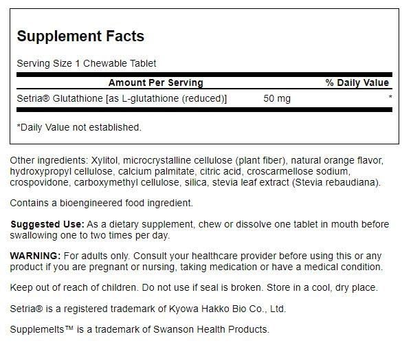 Swanson Amino Acid Supplements Sublingual L-Glutathione 50 mg - 60 Chewables