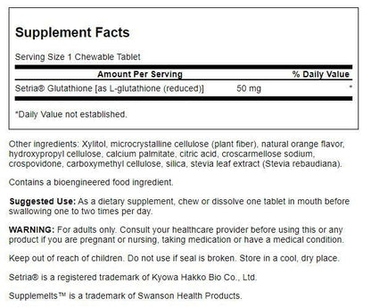 Swanson Amino Acid Supplements Sublingual L-Glutathione 50 mg - 60 Chewables