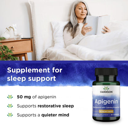 Swanson Apigenin 50mg Capsules (90 Count) – Sleep, Stress & Men's Health