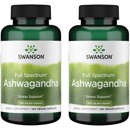 Swanson Ashwagandha Powder Supplement – 450mg Ashwagandha Root, 100 Capsules, 2 Pack – Stress Relief & Energy | Ayurvedic Wellness